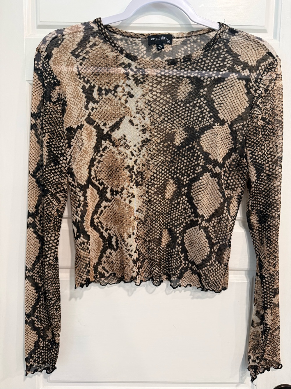 Originality Mesh Snake Print Long Sleeve Crop Top Size Medium Y2K